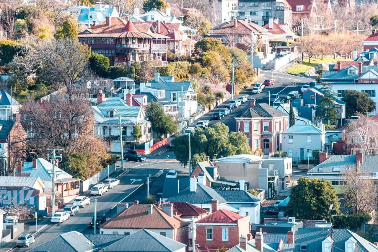 Hobart skyline with rental price trend graph overlay.
